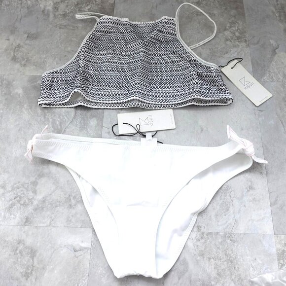 KISUII Bikini Set Large White Two Piece Halter Smocked Hipster Bikini BARNEYS - Picture 2 of 16